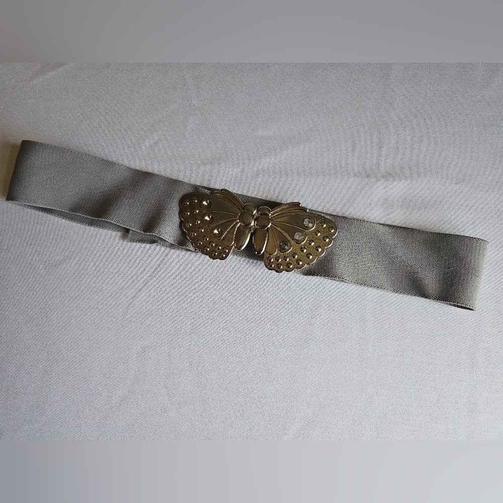 Women's Stretch Butterfly Belt 70's - 80's Grey / Gold Vintage - Picture 5 of 6